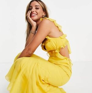 ASOS DESIGN soft maxi dress with ruffle detail in yellow size small